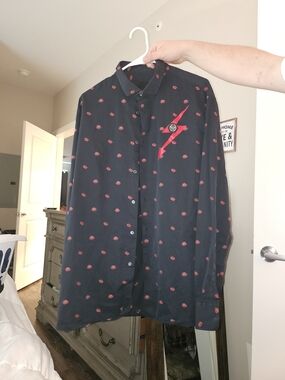 Philipp Plein 2xl Diamond Cut Black Shirt with Red Lip Motif